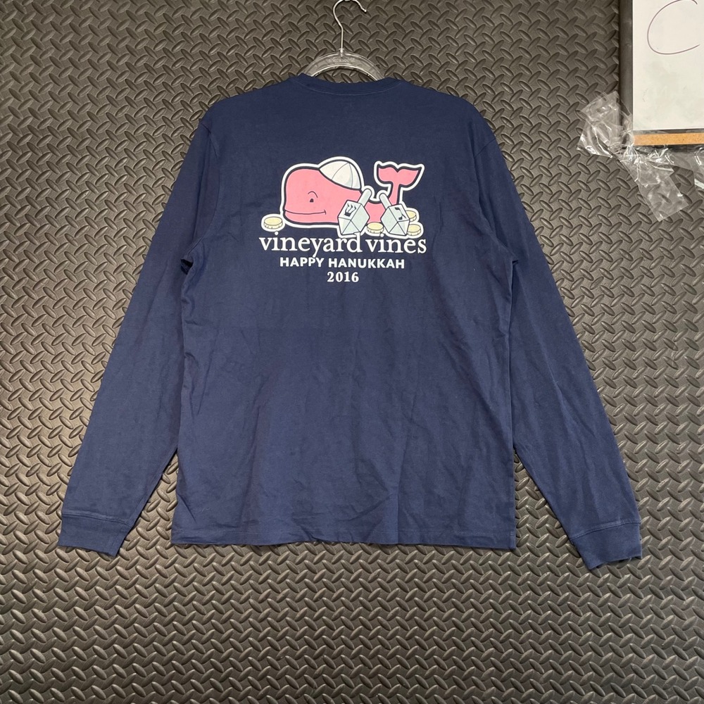 Vineyard Vines Happy‎ Hanukkah Navy Blue Long Sleeve Shirt Men's Size Small